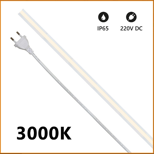 Strip LED COB 230V 14w/mt Luce Natura 1080 Lumen/mt IP65 Milky